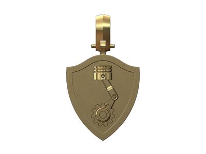 Piston gear shield memory pendant with bail 3D print model