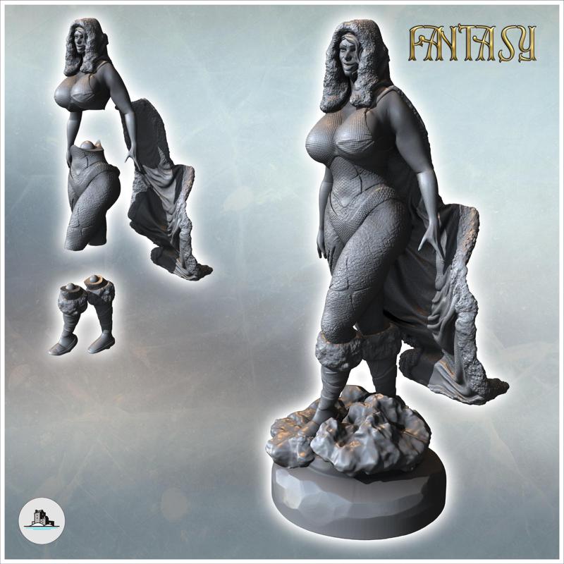 Woman with furry shoes and Christmas hat on her head (version with cape) (2) - Medieval Fantasy Magic Feudal Old Archaic Saga 28mm 15mm