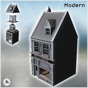 French bakery-pastry shop with two stories and damaged brick walls (37) - Modern WW2 WW1 World War Diaroma Wargaming RPG Mini Hobby
