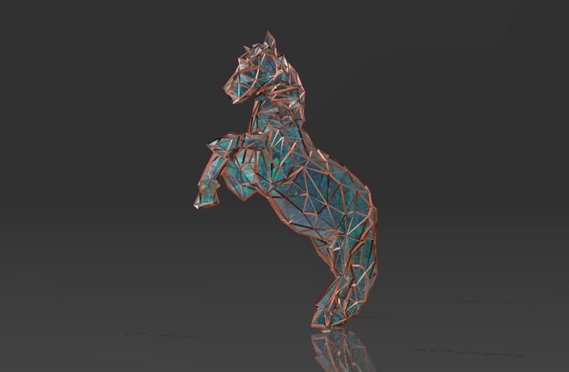 Rampant War Horse - Low Voronoi Style - Single Spider Web - LowPoly - Perfect Design - Easy Print - Decor
