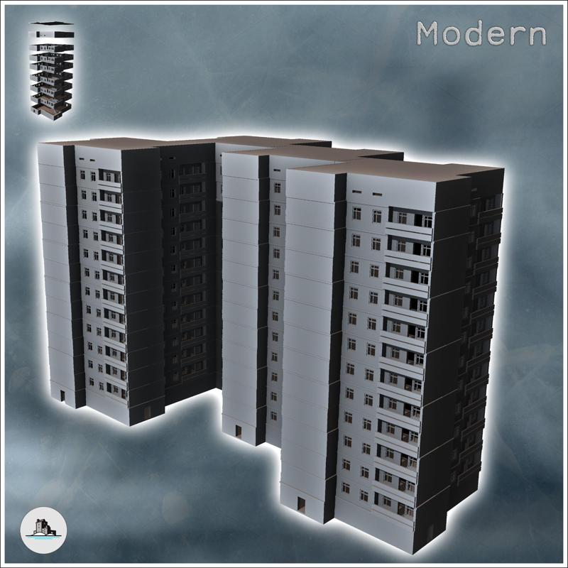 Modular set of modern multi-storey concrete buildings (5) - Modern WW2 WW1 World War Diaroma Wargaming RPG Mini Hobby