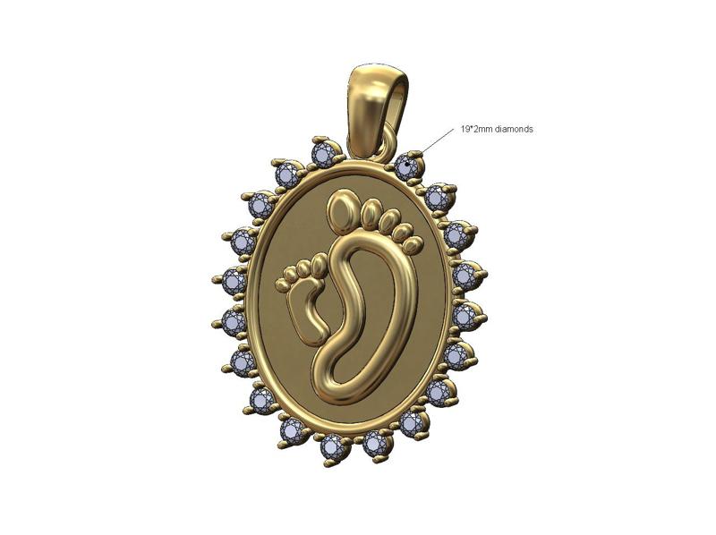 Diamond oval vintage newborn mum baby foot pendant bail 3D print model