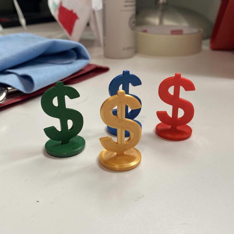 Dollar Sign $ Game Board Token