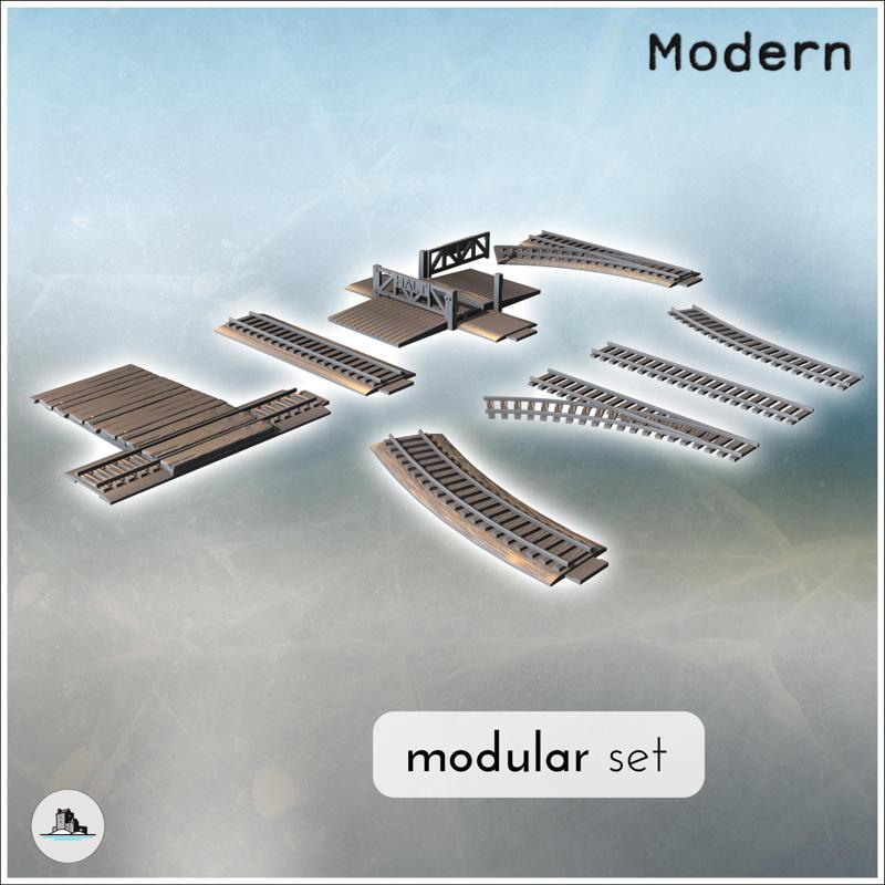 Set of modular railway tracks with curves and level crossings (3) - Modern WW2 WW1 World War Diaroma Wargaming RPG Mini Hobby
