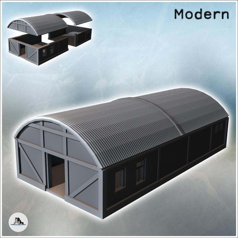 Storage hangar with curved roof and multiple windows (4) - Modern WW2 WW1 World War Diaroma Wargaming RPG Mini Hobby