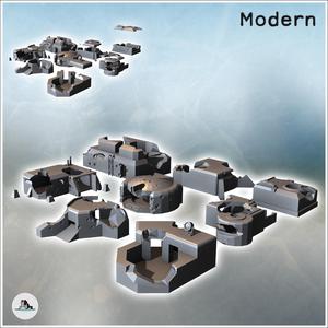 Set of eight damaged modern military bunkers with heavy artillery blockhouse (38) - Modern WW2 World War Diaroma Wargaming RPG Mini Hobby