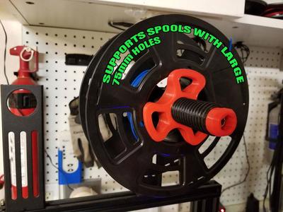 Universal Filament Spool Holder REMIX for Ender3 and CR10 (no cutting with 5/16"-18 hardware) and supports spools with large holes