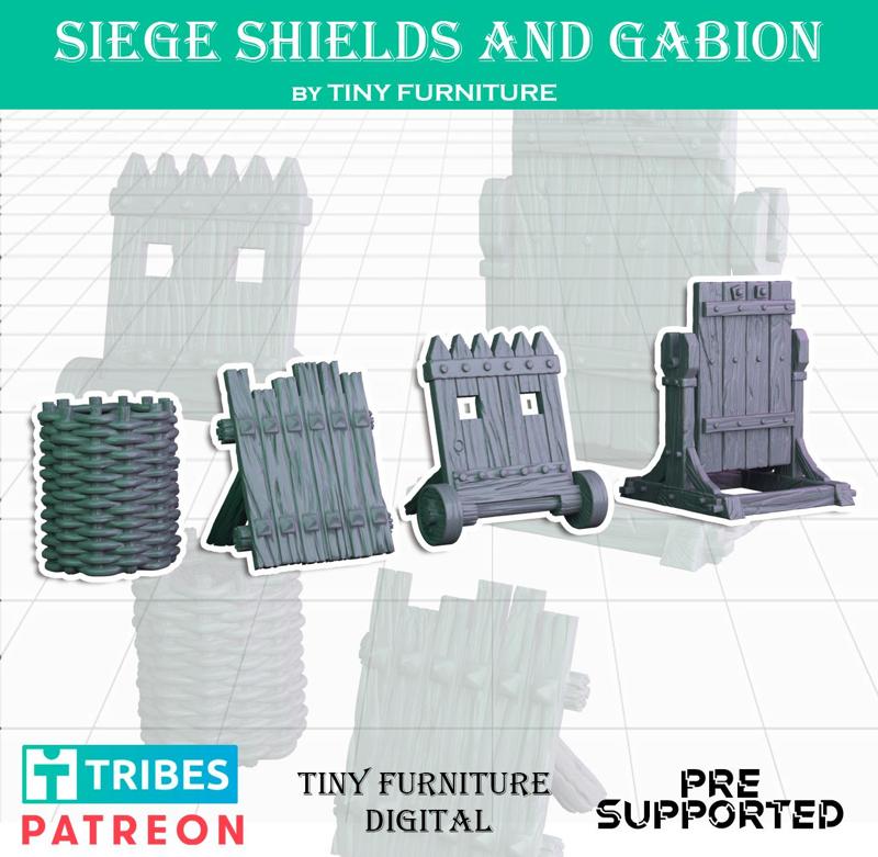 Siege shields and a gabion (Medieval Artillery)