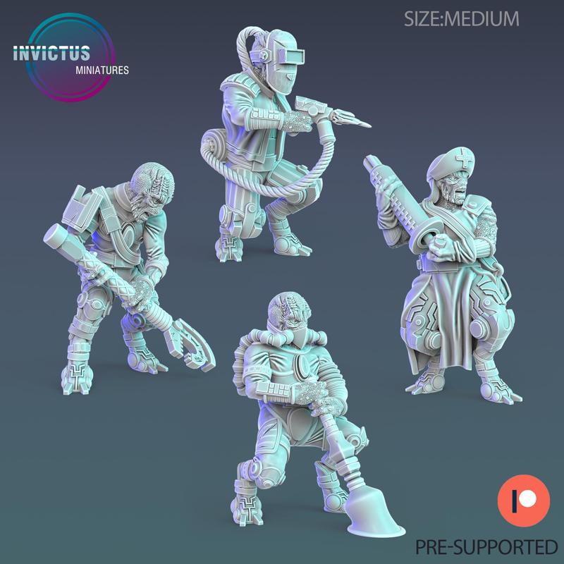 Alien Worker Set B ‧ Sci-Fi Miniature ‧ Wargame Miniatures ‧ Tabletop 3D Model ‧ RPG Miniature ‧ Cyberpunk Construct ‧ Steampunk War Machine ‧ STL FILE