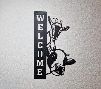 Welcome Sign with Cow and Coat