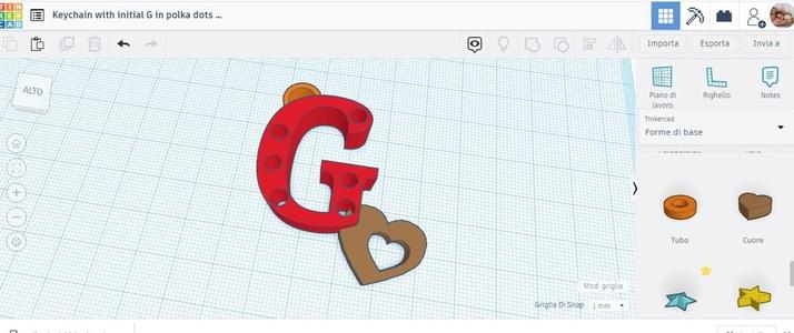 "Keychain with initial G in polka dots with heart by vivedo Portachiavi con iniziale G a pois con cuore by vivedo