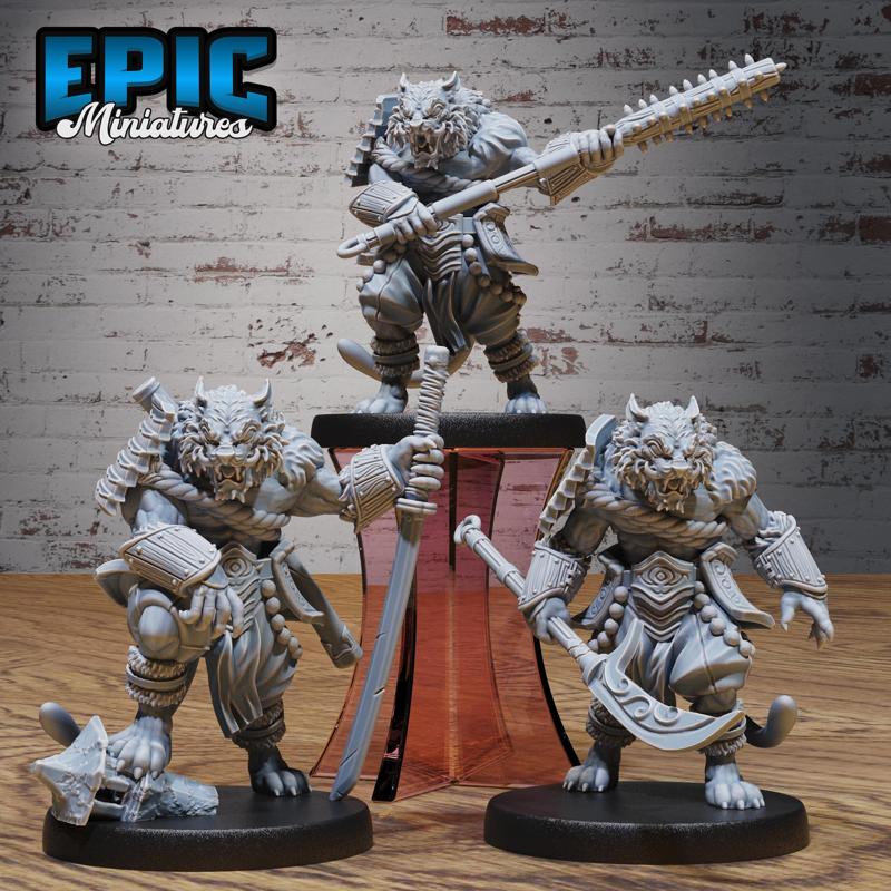 Tiger Folk Samurai Set ‧ DnD Miniature ‧ Tabletop Miniatures ‧ Gaming Monster ‧ 3D Model ‧ RPG ‧ DnDminis ‧ STL FILE