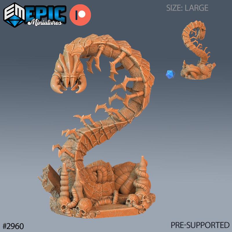 Cave Centipede ‧ DnD Miniature ‧ Tabletop Miniatures ‧ Gaming Monster ‧ 3D Model ‧ RPG ‧ DnDminis ‧ STL FILE