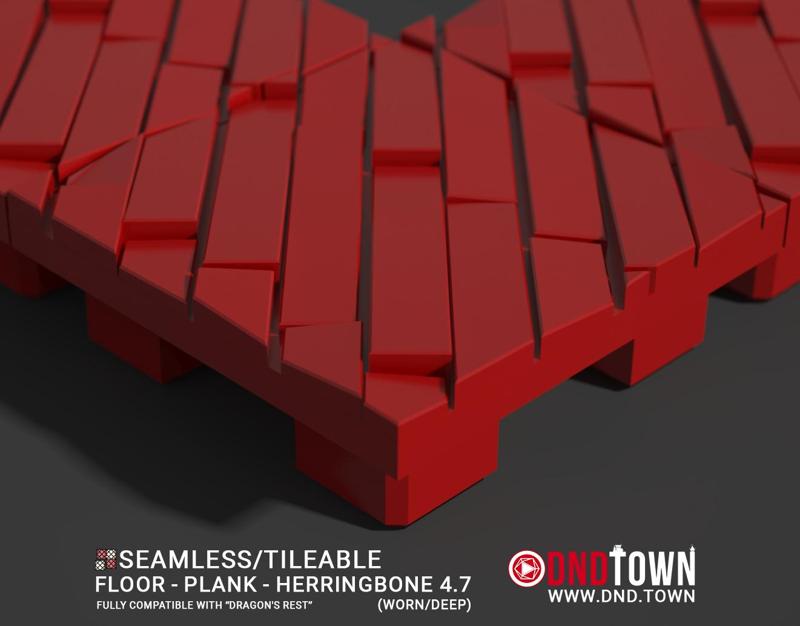 3D Modular Dungeon Tile: Floor - Plank - Herringbone 4.7 (WORN/DEEP) - DnD Town Minis (www.dnd.town)