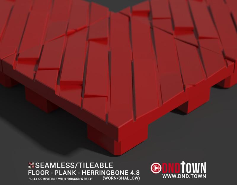 3D Modular Dungeon Tile: Floor - Plank - Herringbone 4.8 (WORN/SHALLOW) - DnD Town Minis (www.dnd.town)
