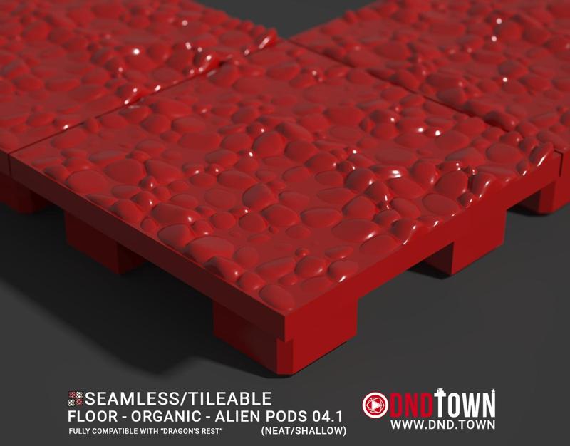 3D Modular Dungeon Tile: Floor - Organic - Alien Pods 4.1 (NEAT/SHALLOW) - DnD Town Minis (www.dnd.town)