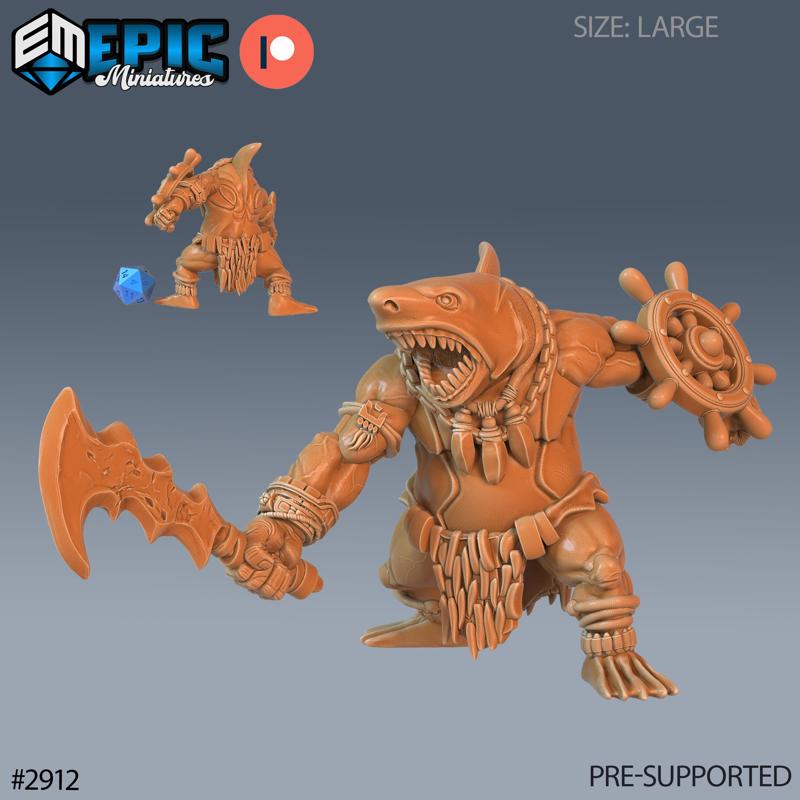 Shark Folk Brute Attack ‧ DnD Miniature ‧ Tabletop Miniatures ‧ Gaming Monster ‧ 3D Model ‧ RPG ‧ DnDminis ‧ STL FILE