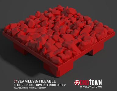 Floor - Stone - River - Centre 01.2 (ERODED) - 3D Modular Dungeon Tile - DnD Town Minis (www.dnd.town)