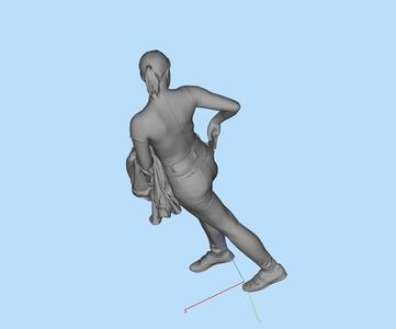 Miniature figure model woman holding clothes and putting mobile phone behind
