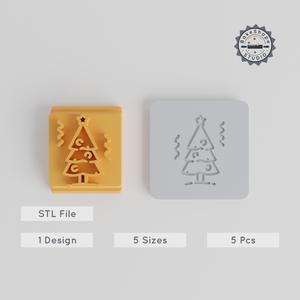 Christmas Tree Stamp Tile Set, 5 Sizes, Perfect for Clay, Cookies & Fondant