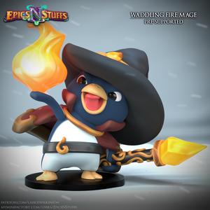 Waddling Fire Mage Miniature - Pre-Supported