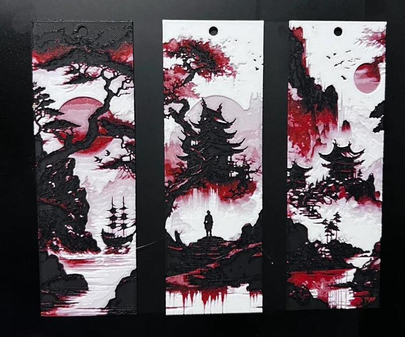 Conjunto de 3 Marcadores de paisaje japonés hueforge   