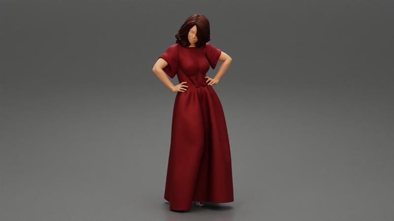 Fashion Pretty Woman Long Dress Posing Hands Hips