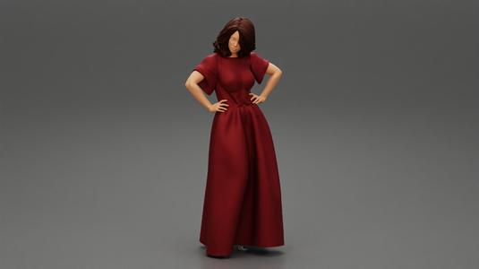 Fashion Pretty Woman Long Dress Posing Hands Hips