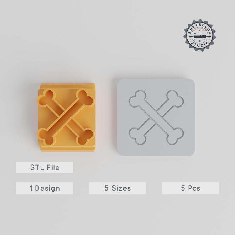 Skeleton Bones Stamp Tile Set, 5 Sizes for Halloween Cookies, Clay & Fondant Crafting