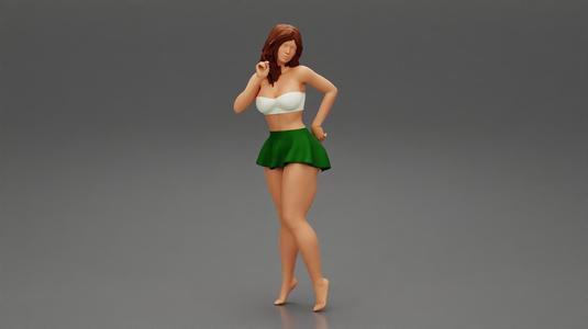 sexy woman hand on hip in mini skirt and bra