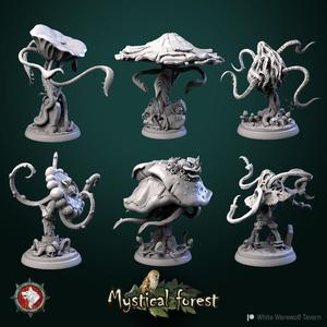 Mushrooms set 6 miniatures 32mm pre-supported