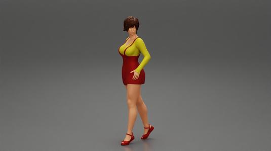 Free Photo  Happy brunette woman with short hair in denim short overalls 3D Print Model