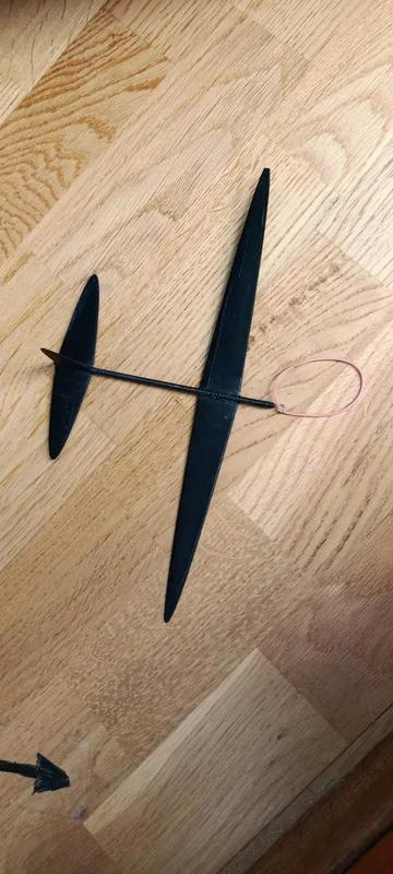 Model airplane can be launched with rubber   