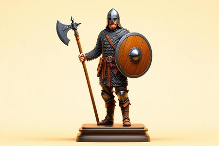 1441 Color 3D Model of a Viking Warrior in Full Armor on Pedestal, fantasy, art, sculpture, creature, magic, collectible, witch, dinosaur, wooden, knight, viking, dragon, dnd, cat, monster hunter, dog, monster, totem, totemic