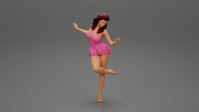 Sexy Woman In Dress Having Fun Holding One Leg