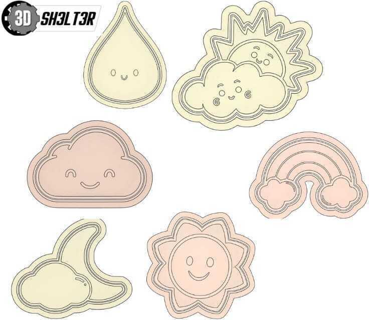 Cookie cutters: sun, rainbow, children's, cloud, kawaii moon, environmental