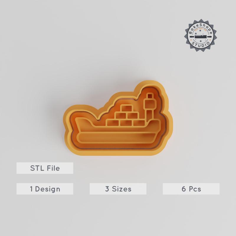 Cargo Boat Cookie Cutter & Stamp Set, 6 Pieces, Freight Vessel & Shipping Vessel Shapes, Perfect for Cookies & Fondant Decor