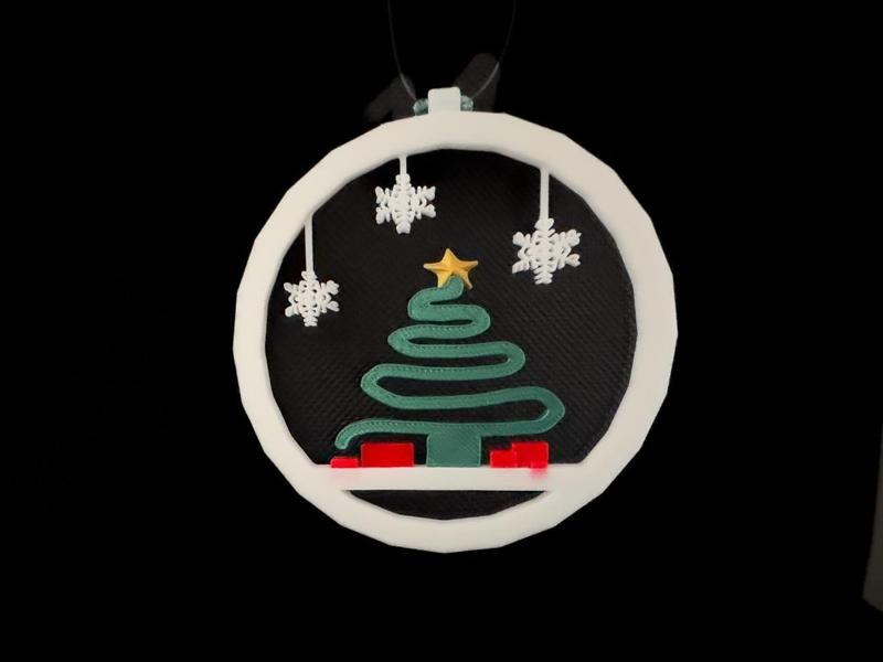 Colorful Christmas tree in circle ornament