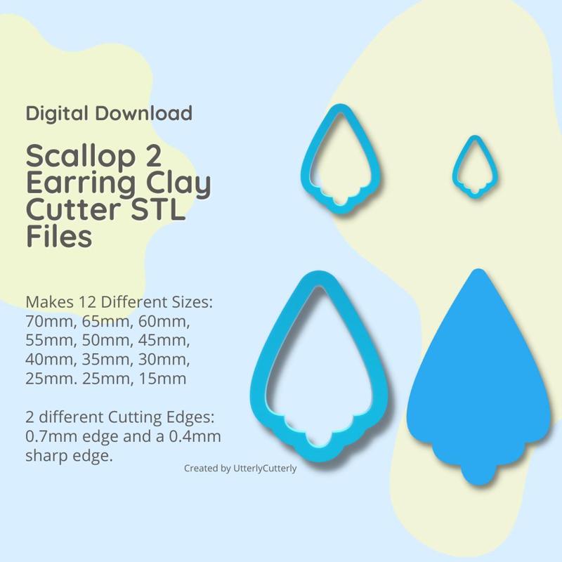 Scallop Petal Clay Cutter - STL Digital File Download- 12 sizes and 2 Cutter Versions