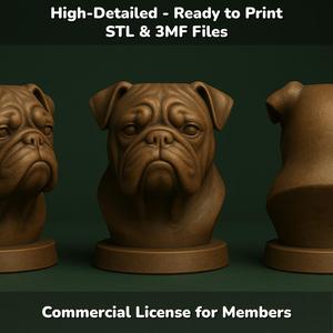 English Bulldog Dog Bust - Dog Statue - 3D Printable STL 3MF - Pet Memorial