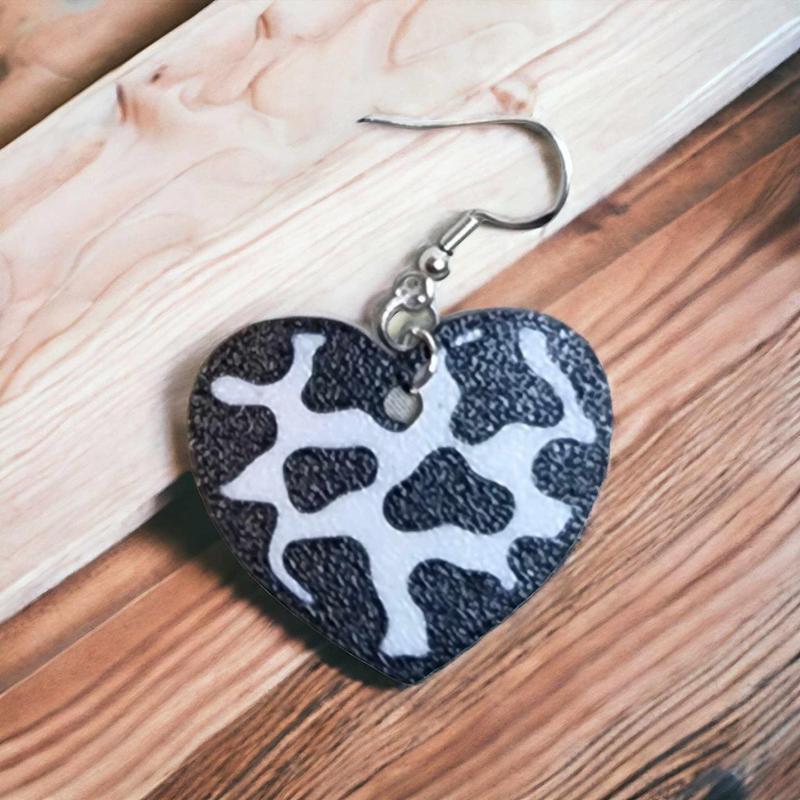 Cow print heart earrings 
