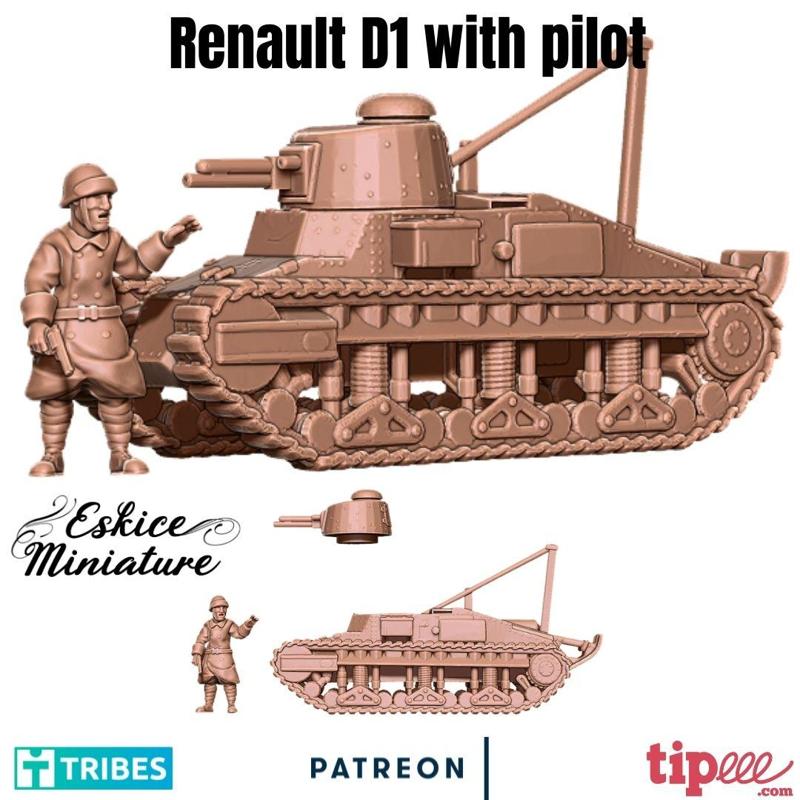 Renault D1 Tank with pilot - 28mm