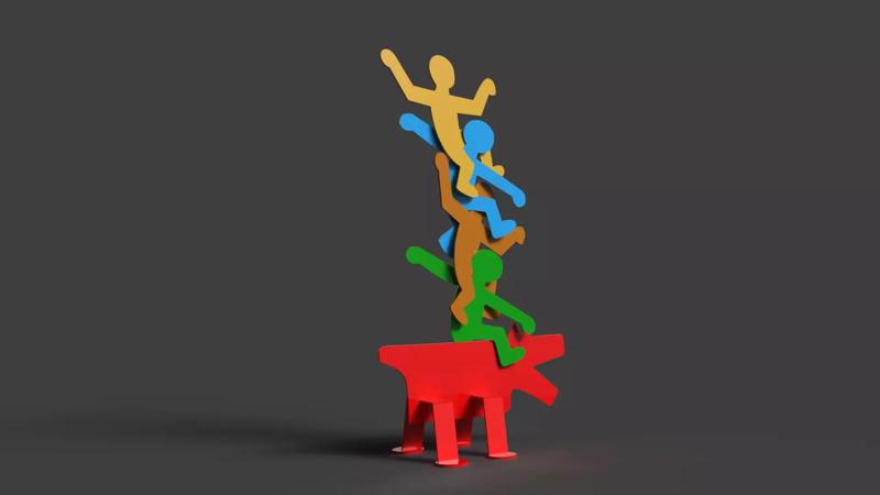 DOG AND ACROBATS SCULPTURE-BY KEITH HARING
