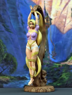 rapunzel statue with long blonde hair