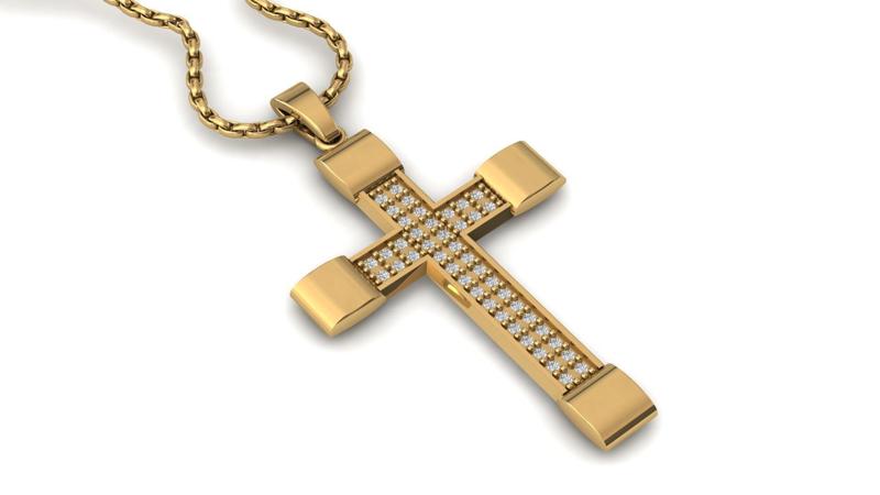Print Ready STL 3DM Cross Necklace Classic Diamond Pendant