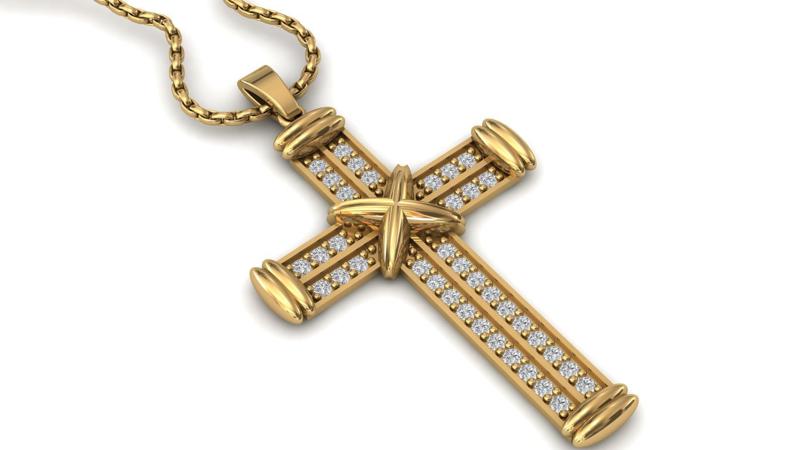 Print Ready STL 3DM Cross Necklace Classic Diamond Pendant