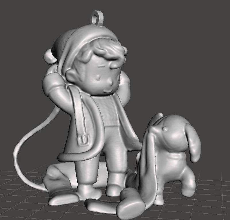 christmas santa boy his dog ornament and base