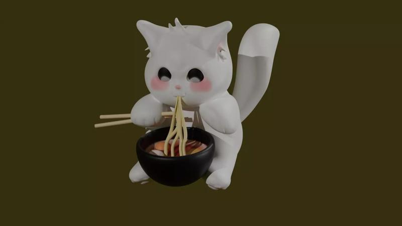 CAT EATING NOOODLE