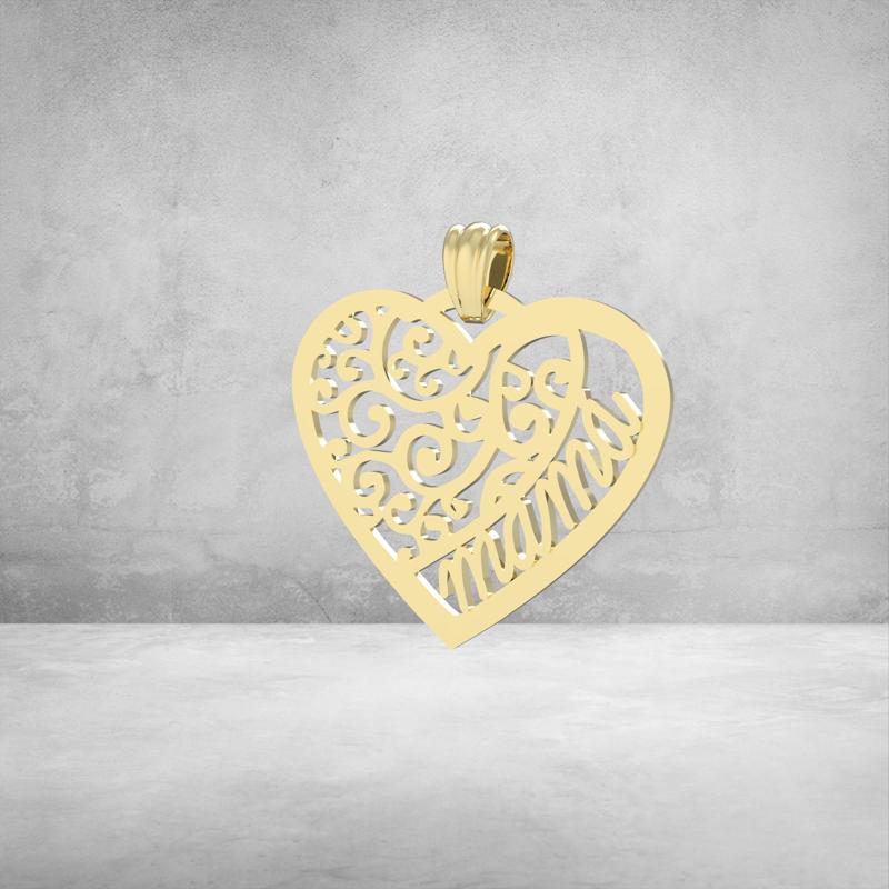 Mom openwork heart pendant