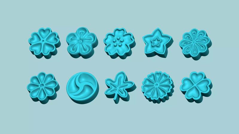 10 Manju Stamps - Japanese Sweet Mold Traditional Decoration 3D Model Collection